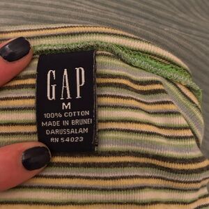 GAP Green and White Striped Cotton Shirt
